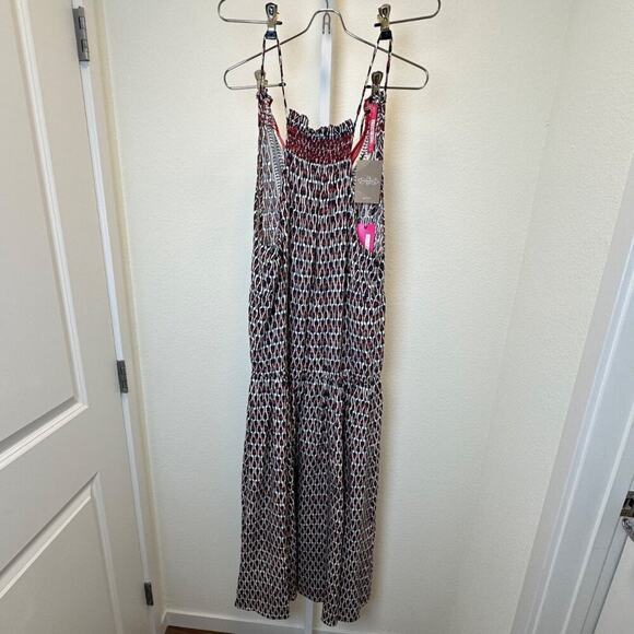 Tracy Reese Anthropologie Smocked Halter Dress 100% Silk Indigo Ruby Motif M NWT - Picture 3 of 12